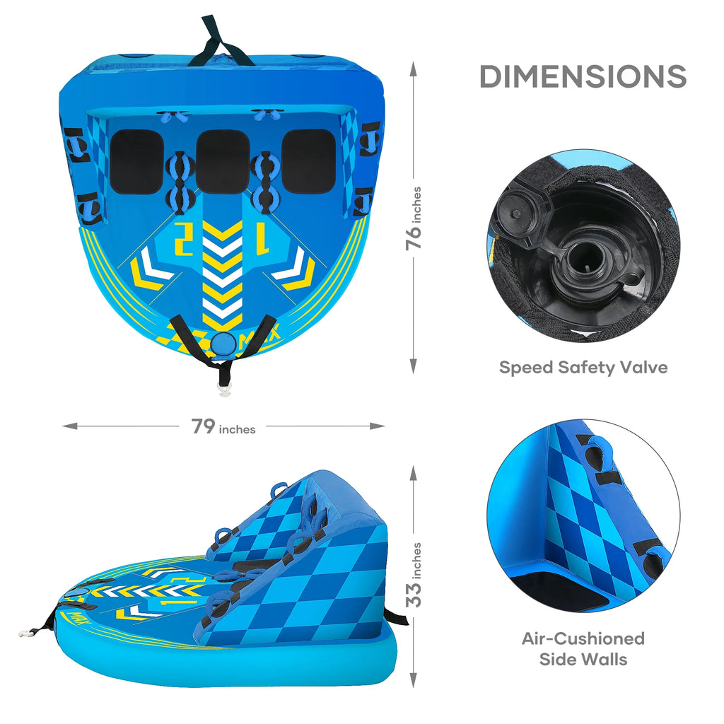 3 Person Inflatable Towable Tube with EVA Foam Seat Pads S557