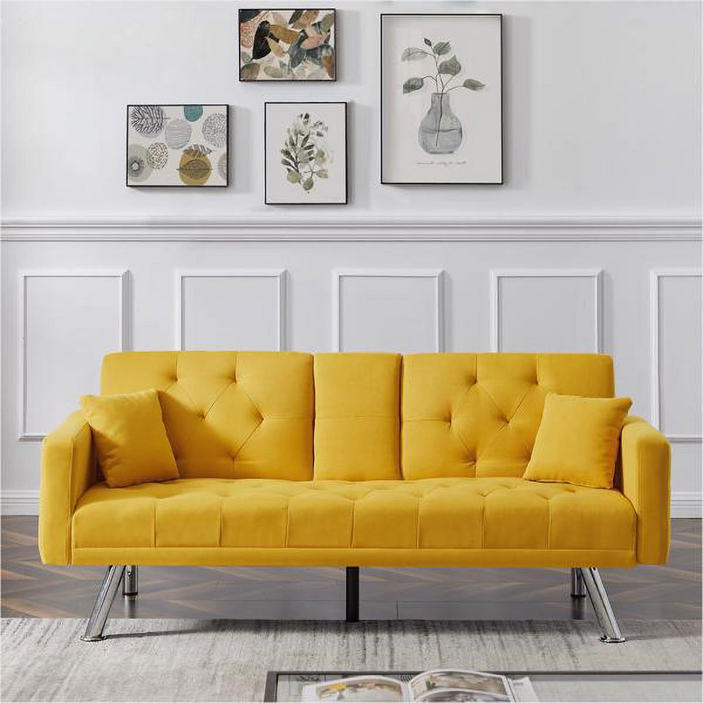 Yellow Linen Convertible Sofa and Bed U4709