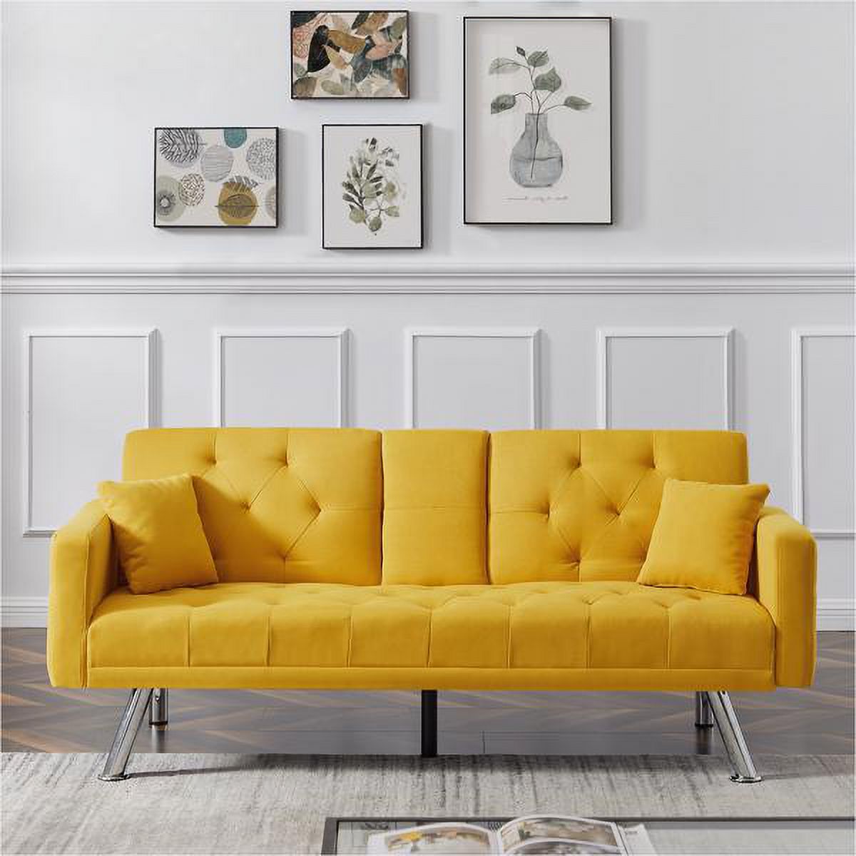 Yellow Linen Convertible Sofa and Bed U4709