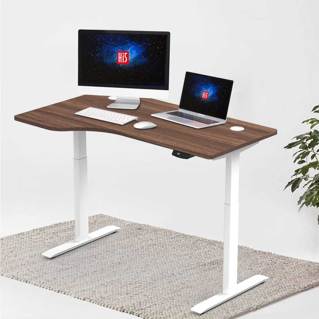 White/Brown L-Shaped Electric Height Adjustable Standing Desk N2671
