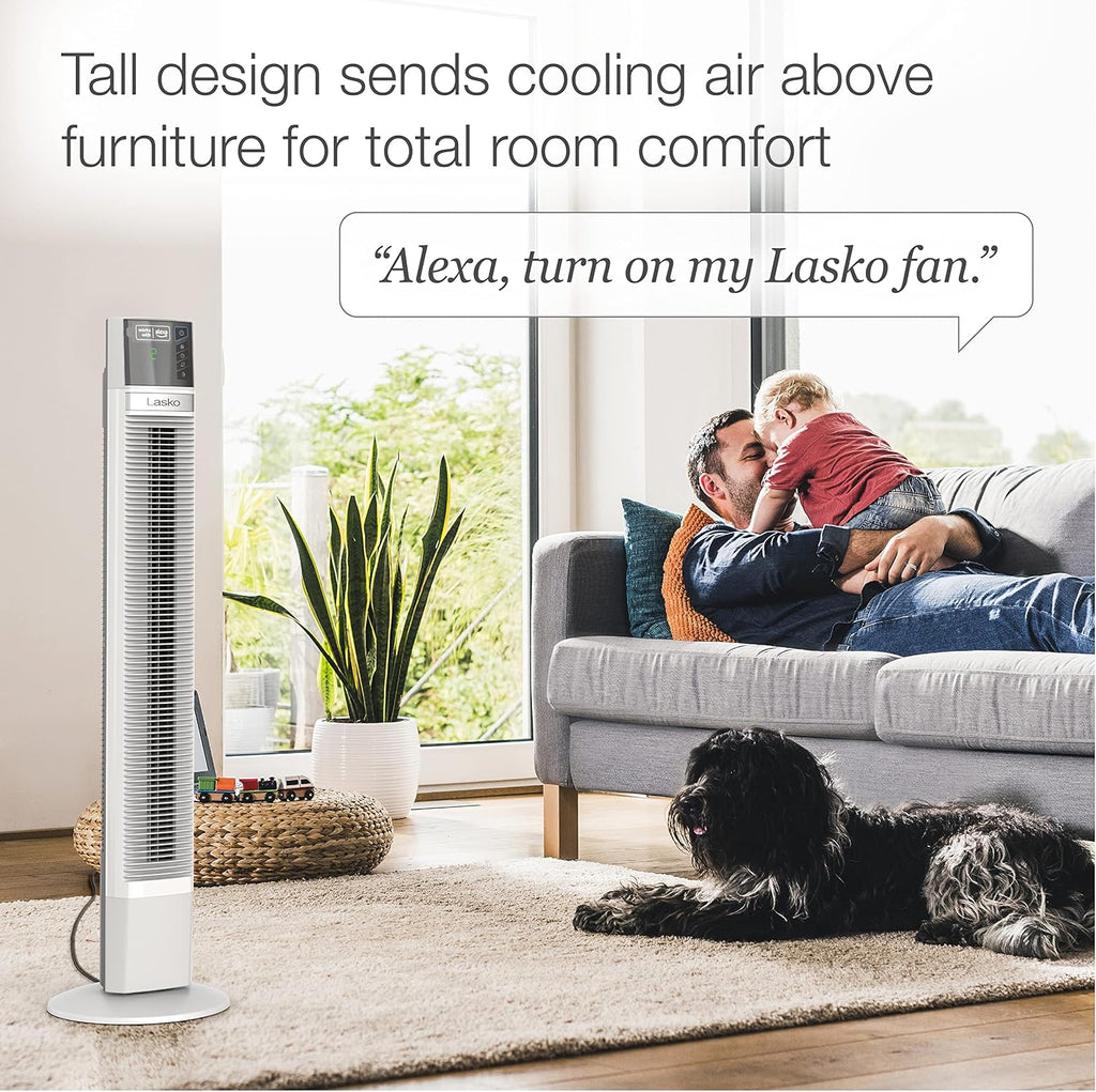 White 48” Oscillating 4-Speed Tower Fan with Timer W63091