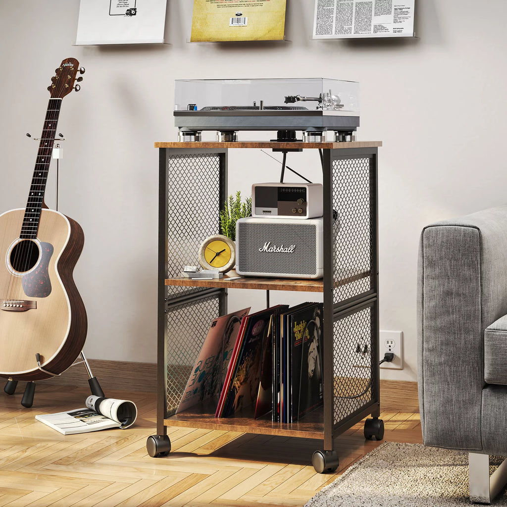 3-Tier Vinyl Record Storage Table with Divider D493
