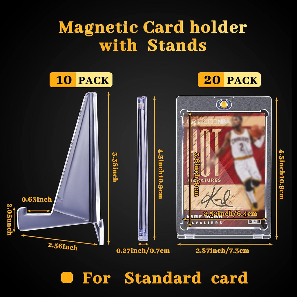 20 Pieces Magnetic Card Holders with 10 Packs Clear Acrylic Stands 35 Pt Clear Trading Cards Cases Protectors A511