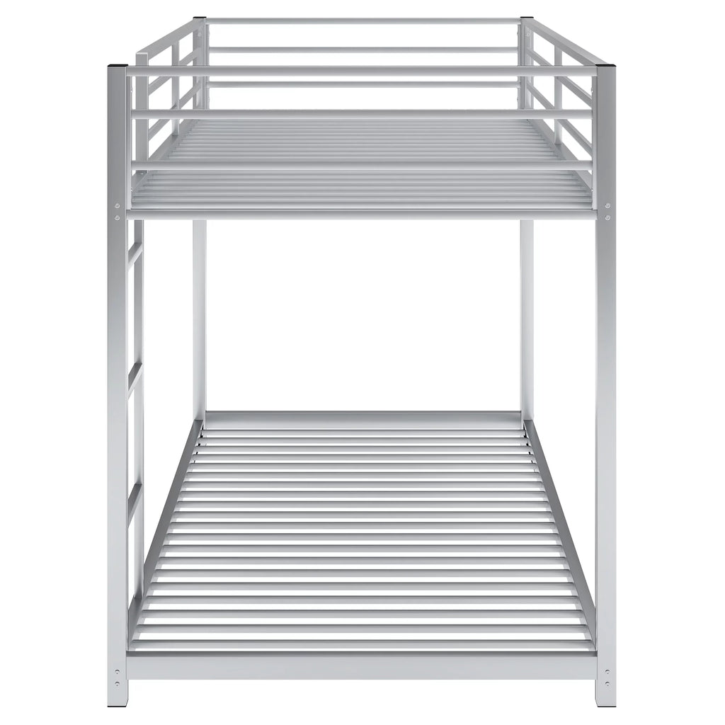 Metal Twin over Twin Low Bunk Bed with Ladder and Safety Guardrails I591