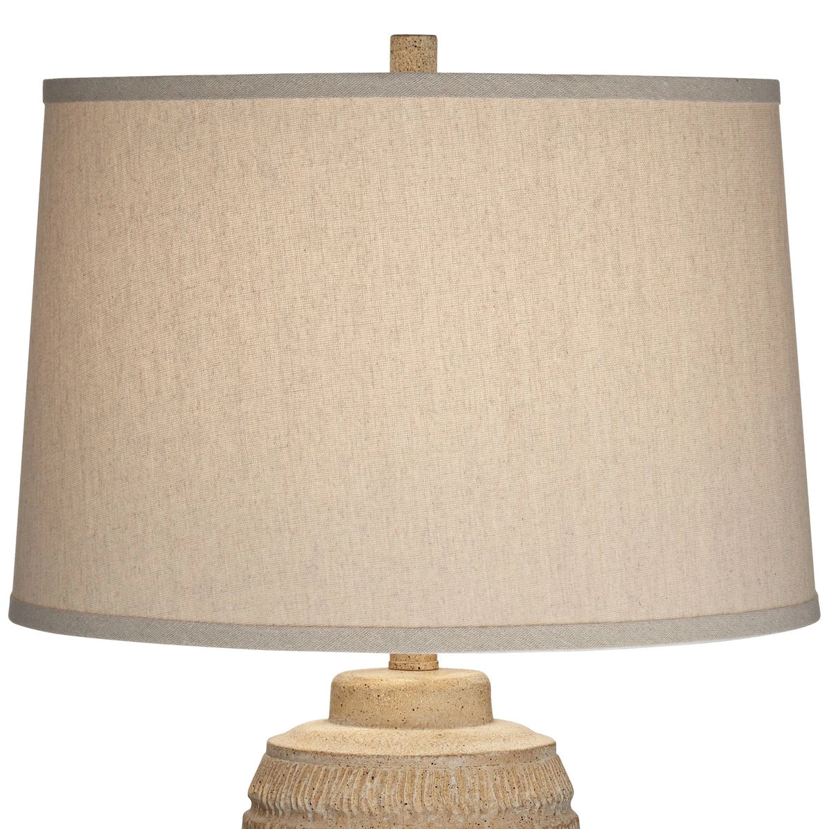 Farmhouse Rustic End Table Lamp Beige Faux Wood Oatmeal Fabric Shade M163