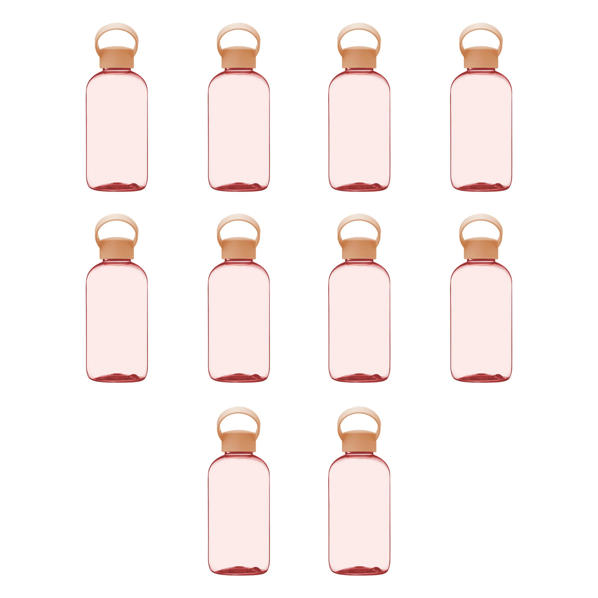 10 Pc Light Pink Plastic Water Bottles with Handle K3083