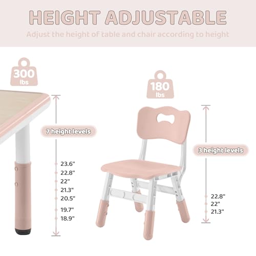 Height-Adjustable Kids Table and 2 Chairs Set with Graffiti Desktop O56270