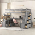 Solid Wood Loft Bed Frame with Stairs, Desk, 7 Drawers, 2 Shelves A506