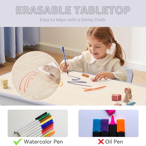 Height-Adjustable Kids Table and 2 Chairs Set with Graffiti Desktop O56270