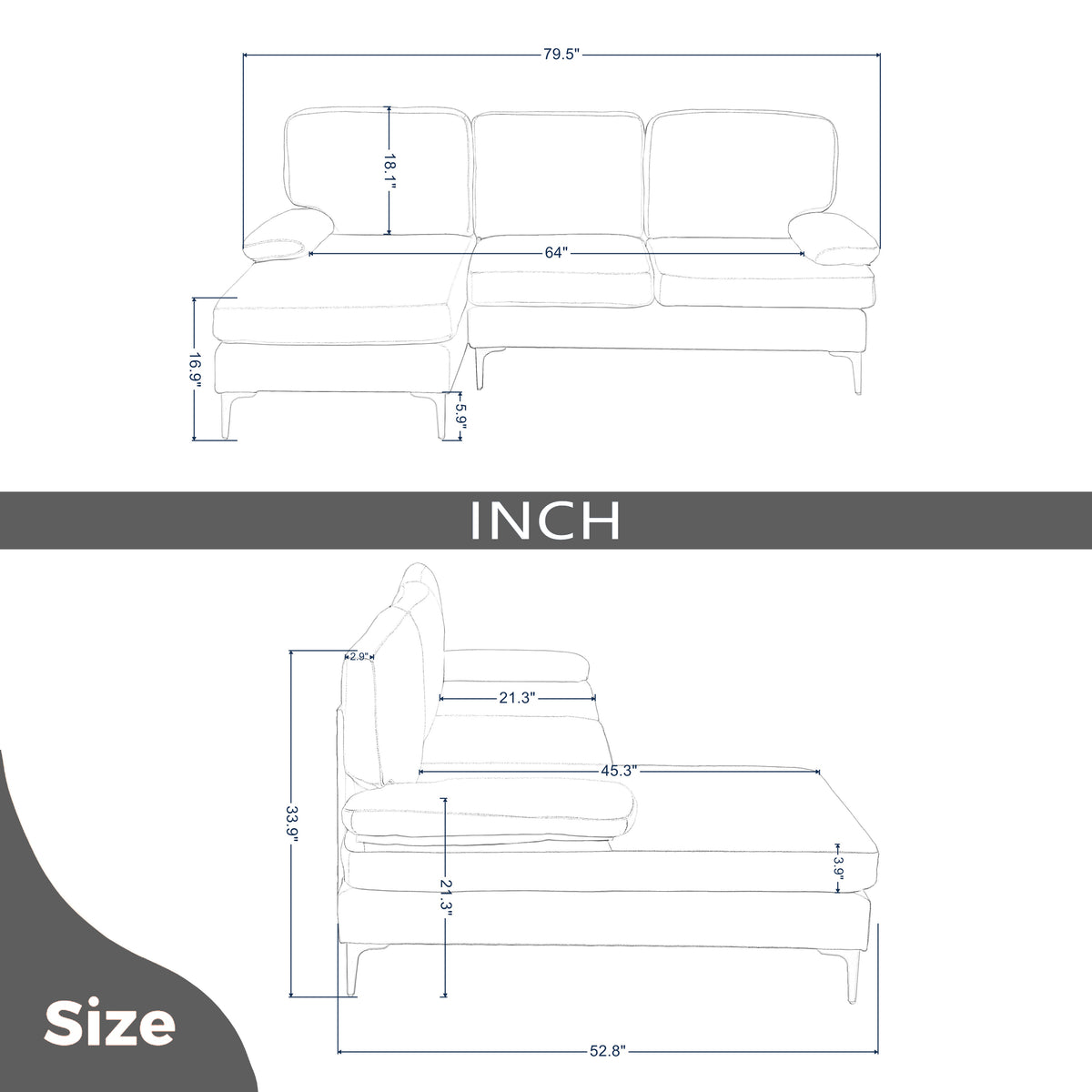 Dark Gray Left Hand Facing Sofa & Chaise C934414