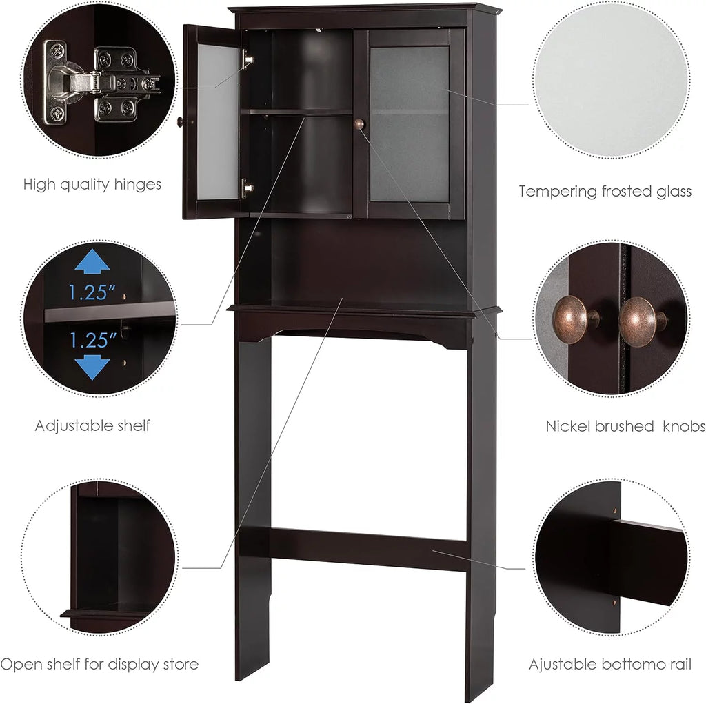 Over The Toilet Storage Cabinet with Glass Doors T7784