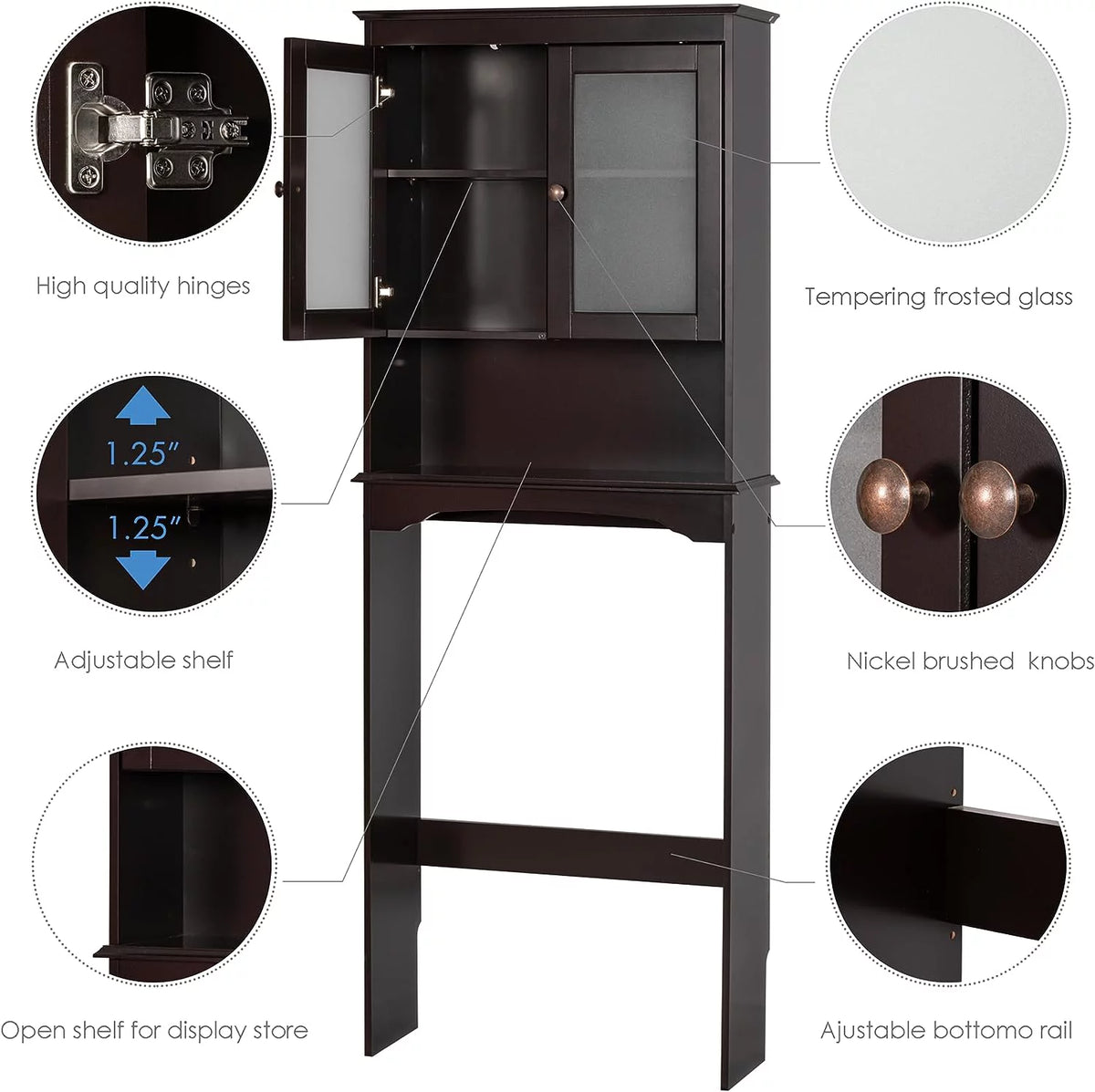 Over The Toilet Storage Cabinet with Glass Doors T7784