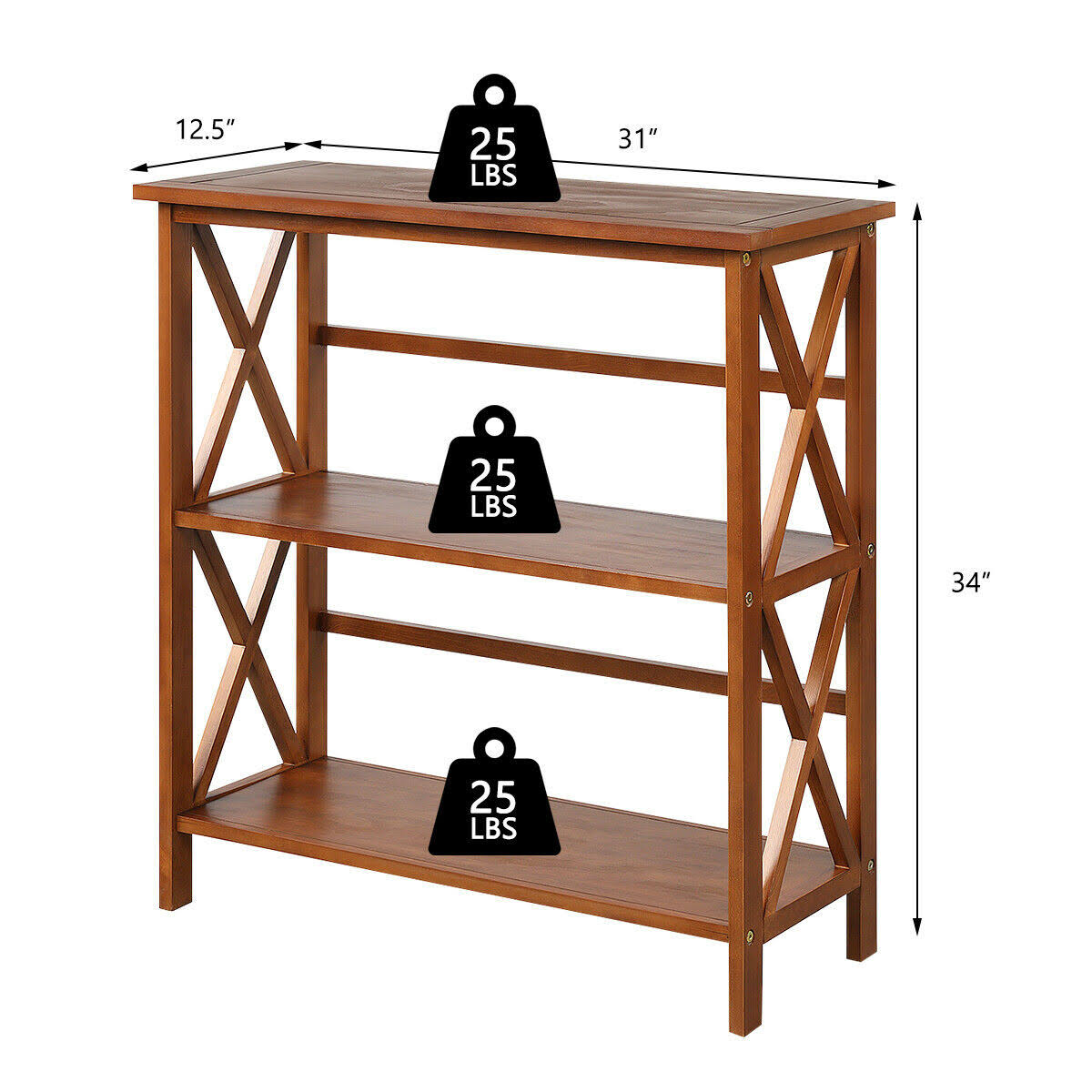 3-Tier Wooden Open Shelf Bookcase Natural E8830