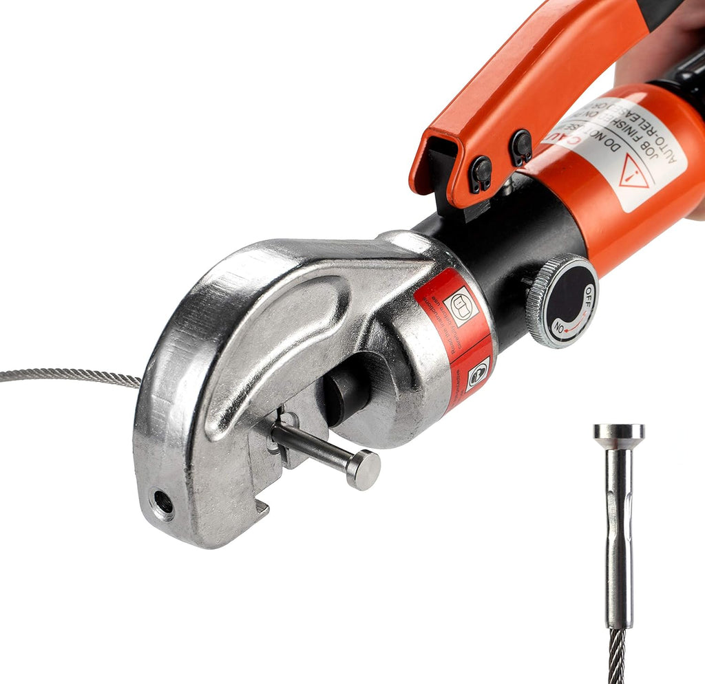 10 Ton Hydraulic Cable Crimper Hand Tool for 1/8, 3/16 Stainless Steel Cable Railing Fittings R926669