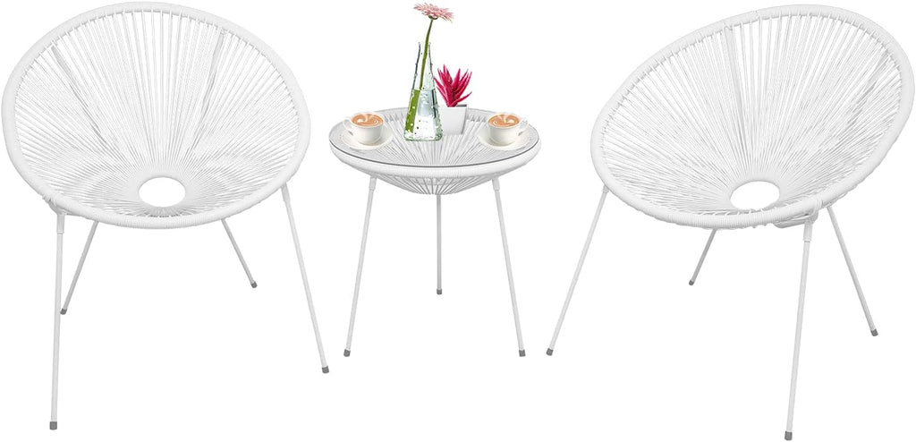 3-Piece Outdoor Acapulco Chair Patio Bistro Set with Glass Top Table (Blue) O485