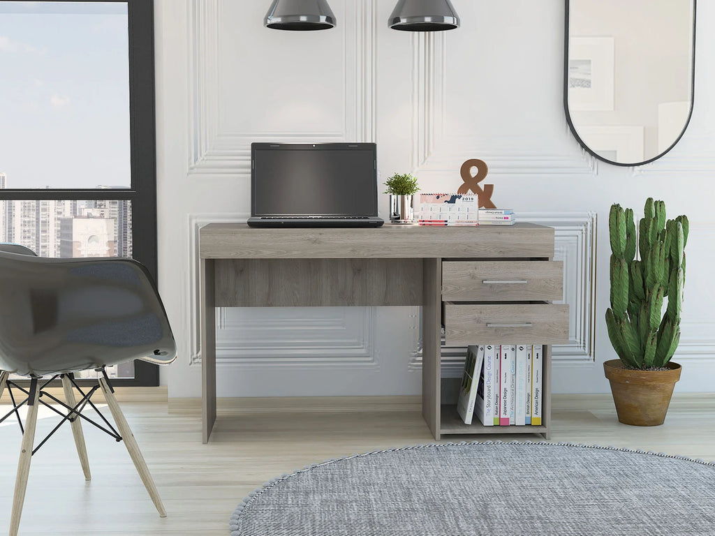 Light Gray Two Drawer Computer Desk with Lower Shelf S482