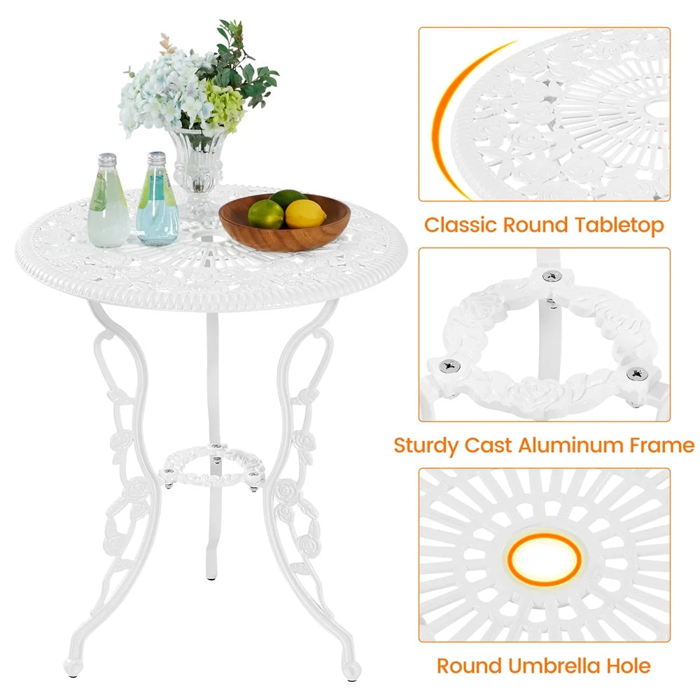3 Piece Patio Bistro Table Set with Umbrella Hole O3523