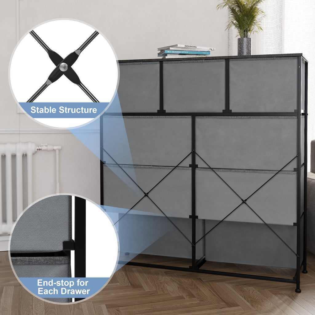 Gray 9 Drawer Dresser Storage Tower E9094