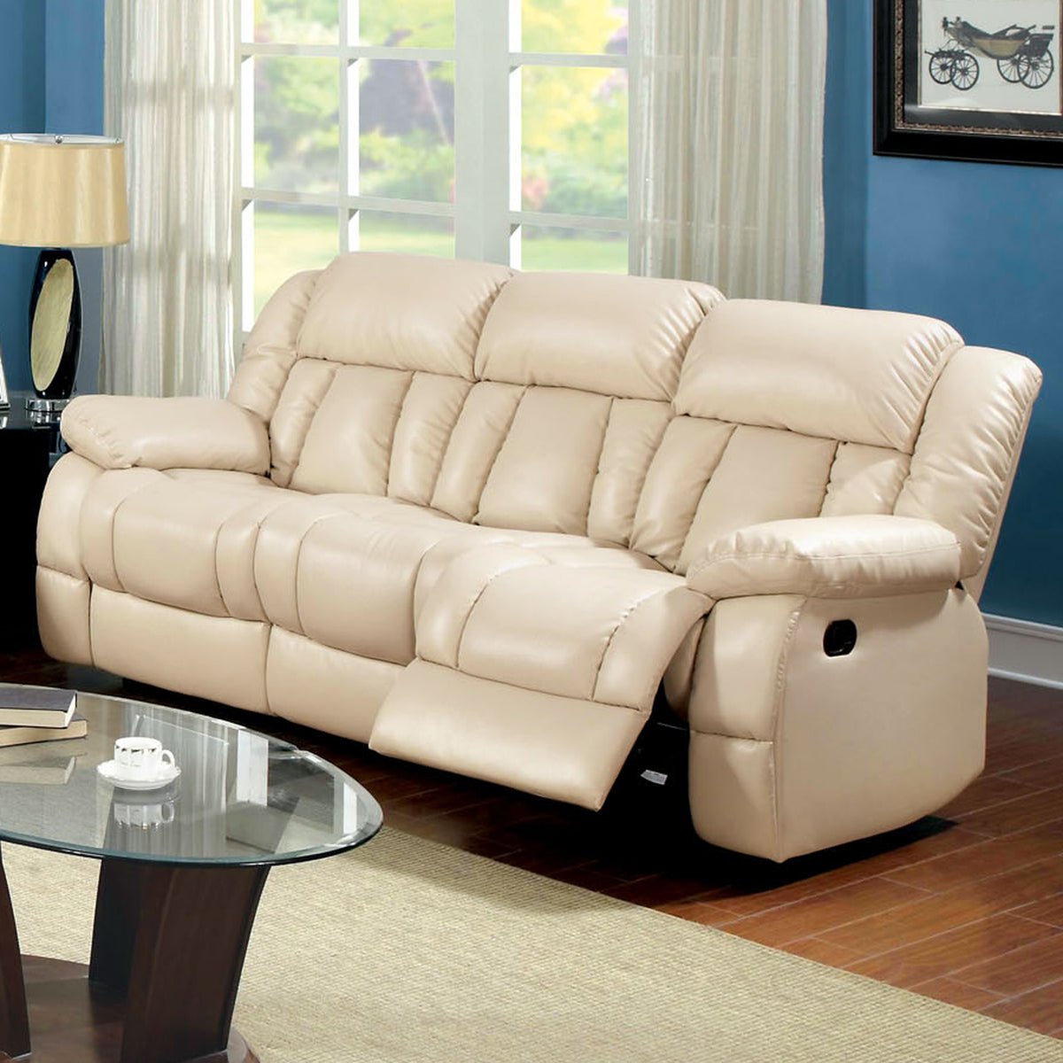 Ivory Bonded Leather 2-Piece Recliner Sofa Set J1941