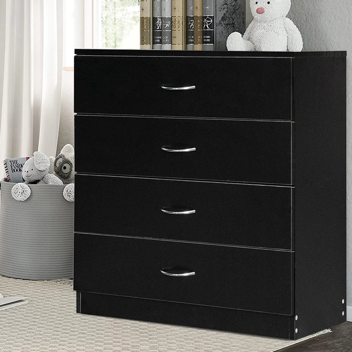 Black 4 Drawer Wood Dresser T5707