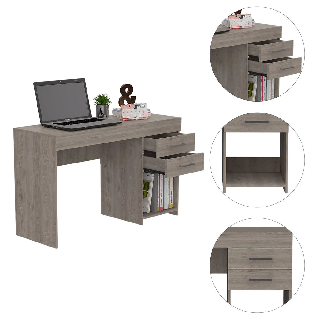 Light Gray Two Drawer Computer Desk with Lower Shelf S482