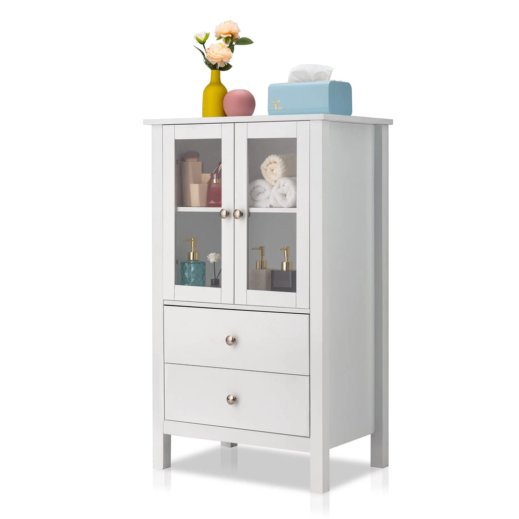 White Free Standing Bathroom Cabinet with Drawer and Shelf V95321