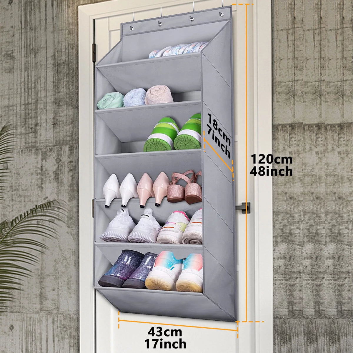 Over the Door Shoe Organizer with 6 Deep Pockets Grey K9014