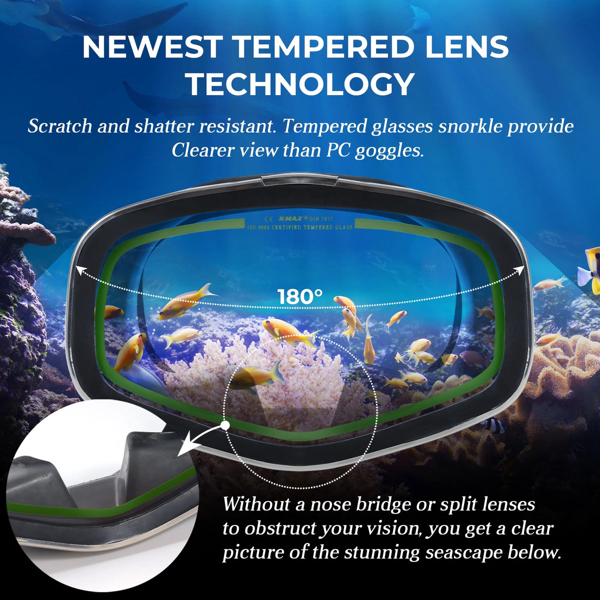 Tempered Glass Adjustable Silicone Snorkel Mask D92359