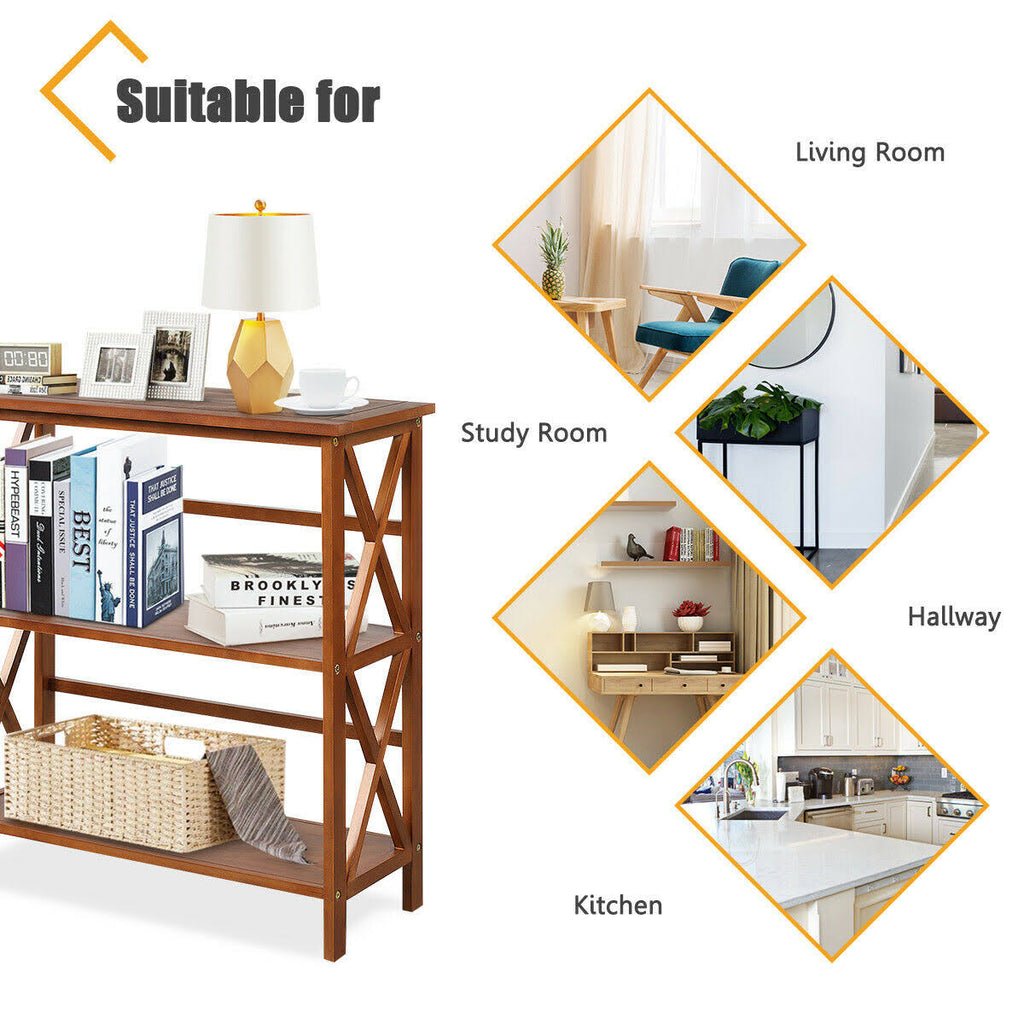 3-Tier Wooden Open Shelf Bookcase Natural E8830