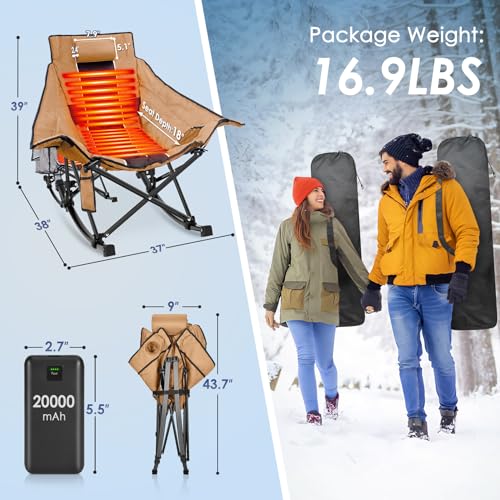 XL Oversized Heated Rocking Camping Chair with 3 Heat Levels J33600