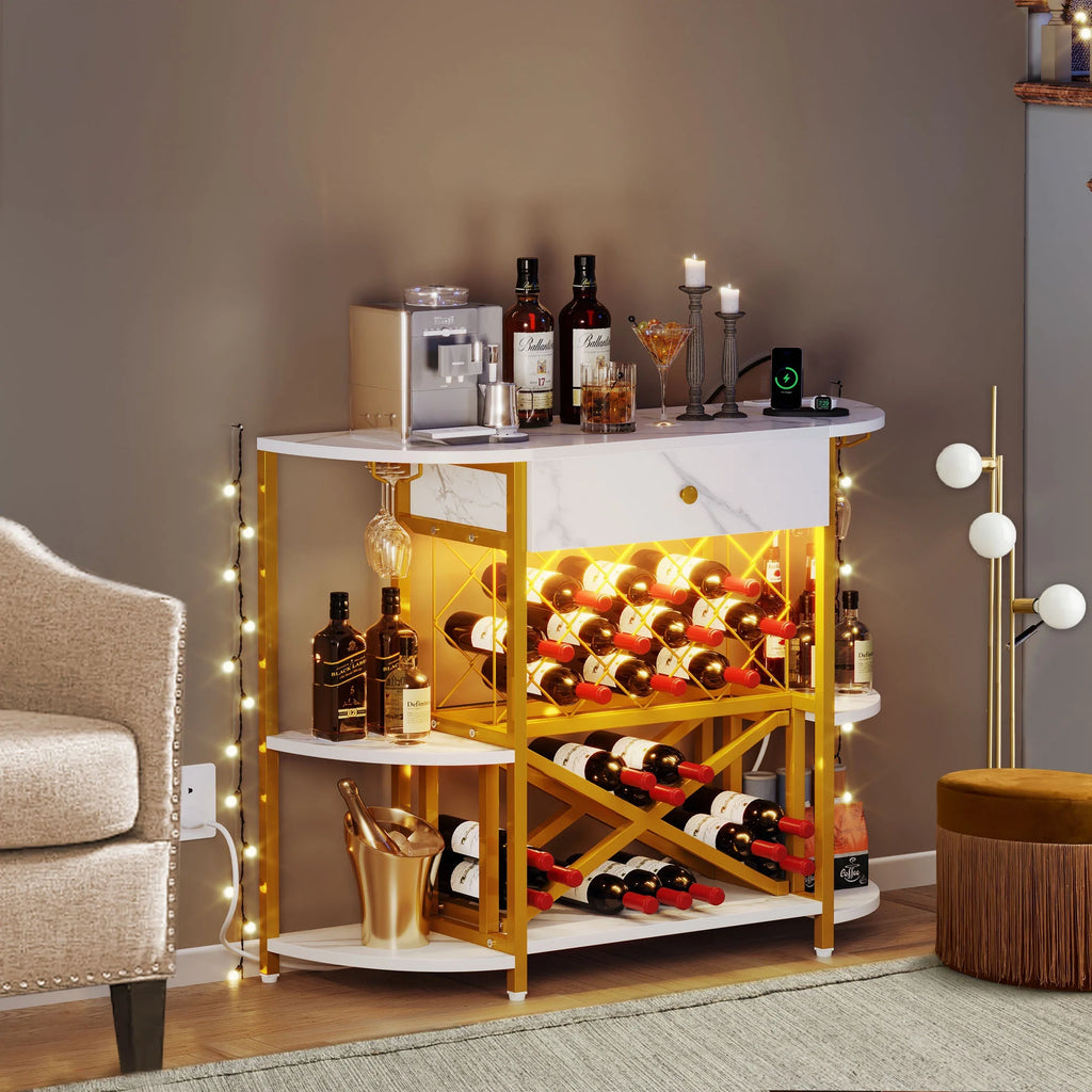 3-Tier Wine Cabinet with LED Lights and Power Outlets N224252